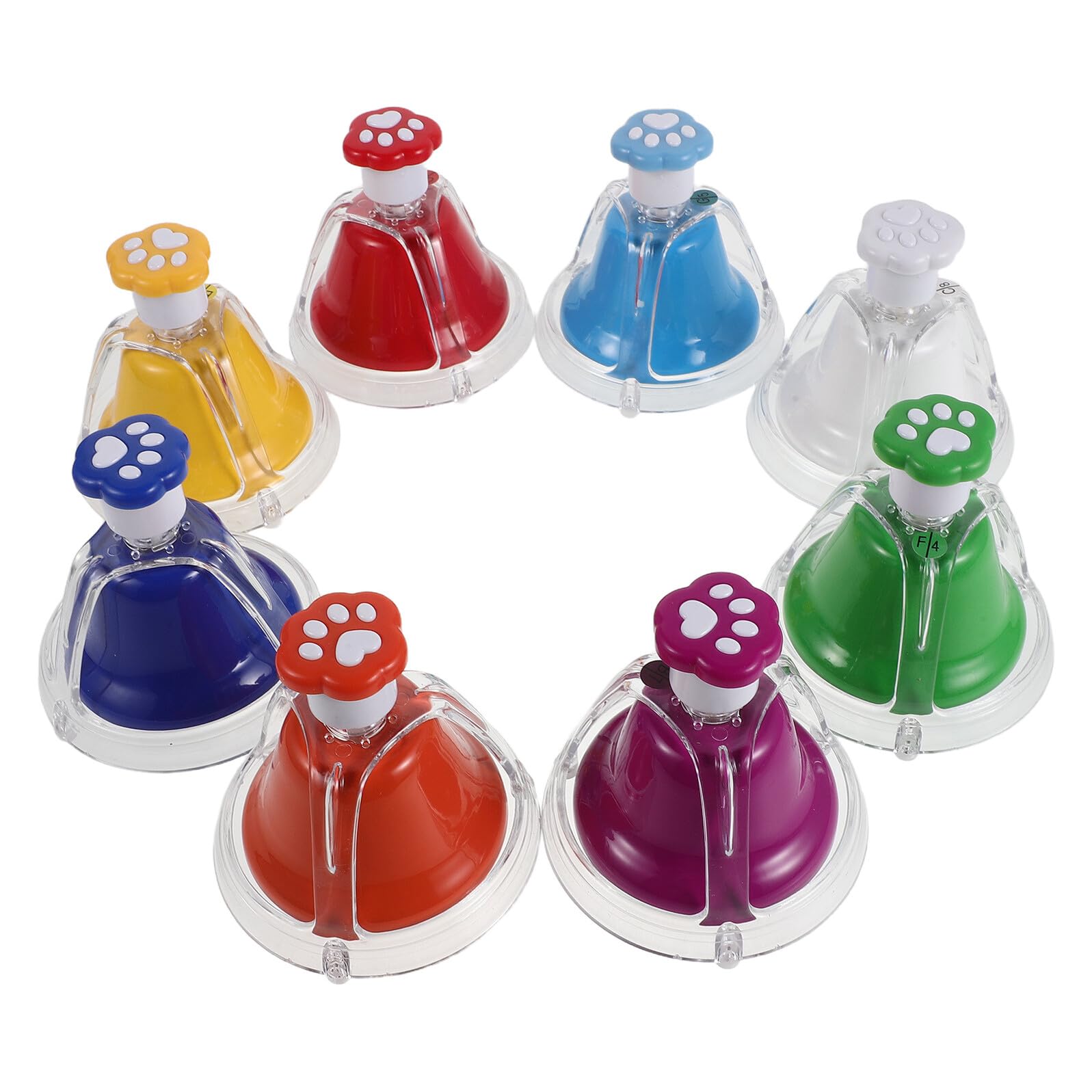 Set di 8 Campanelli a Mano 8 Note, Campane da Tavolo Metalliche | Design Zampa di Gatto Colorato, per Casa e Feste Familiari, Strumento Orff per Bambini