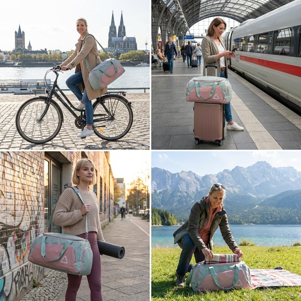 Suweir Sporttasche Damen 45L Reisetasche mit Schuhfach Nassfach Wasserdicht Weekender Travel Gym Duffle Bag mit Rucksack Schwimmtasche Trainingstasche Badetasche für Fitness, Sport, Reisen