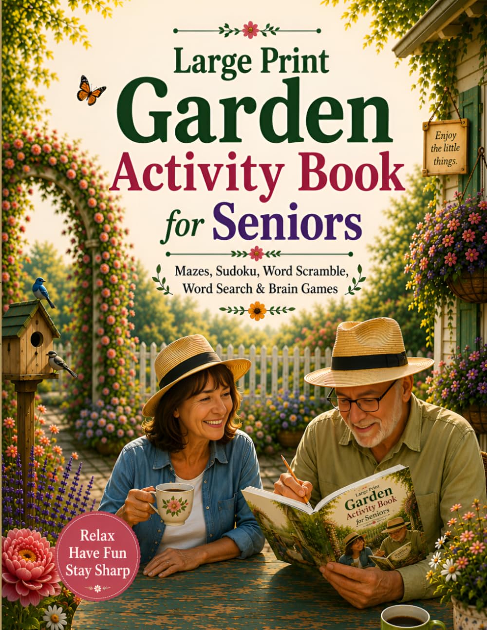 Large Print Garden Activity Book for Seniors: Mazes, Sudoku, Word Search, Word Scramble & Brain Games