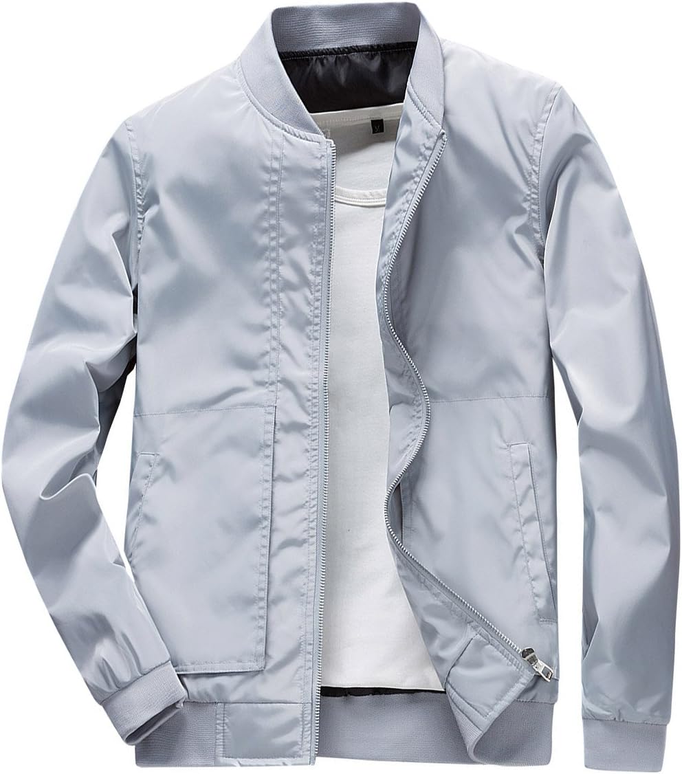 Men's Casual Bomber Jacket Softshell Sportswear Lightweight Slim Jacket Coat (Medium, Gray)