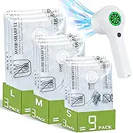 Vacuum Storage Bag with Rechargeable Cordless Pump, 9 Pack Vacuum Seal Space Saver Bags for Clothing Clothes Travel Home
