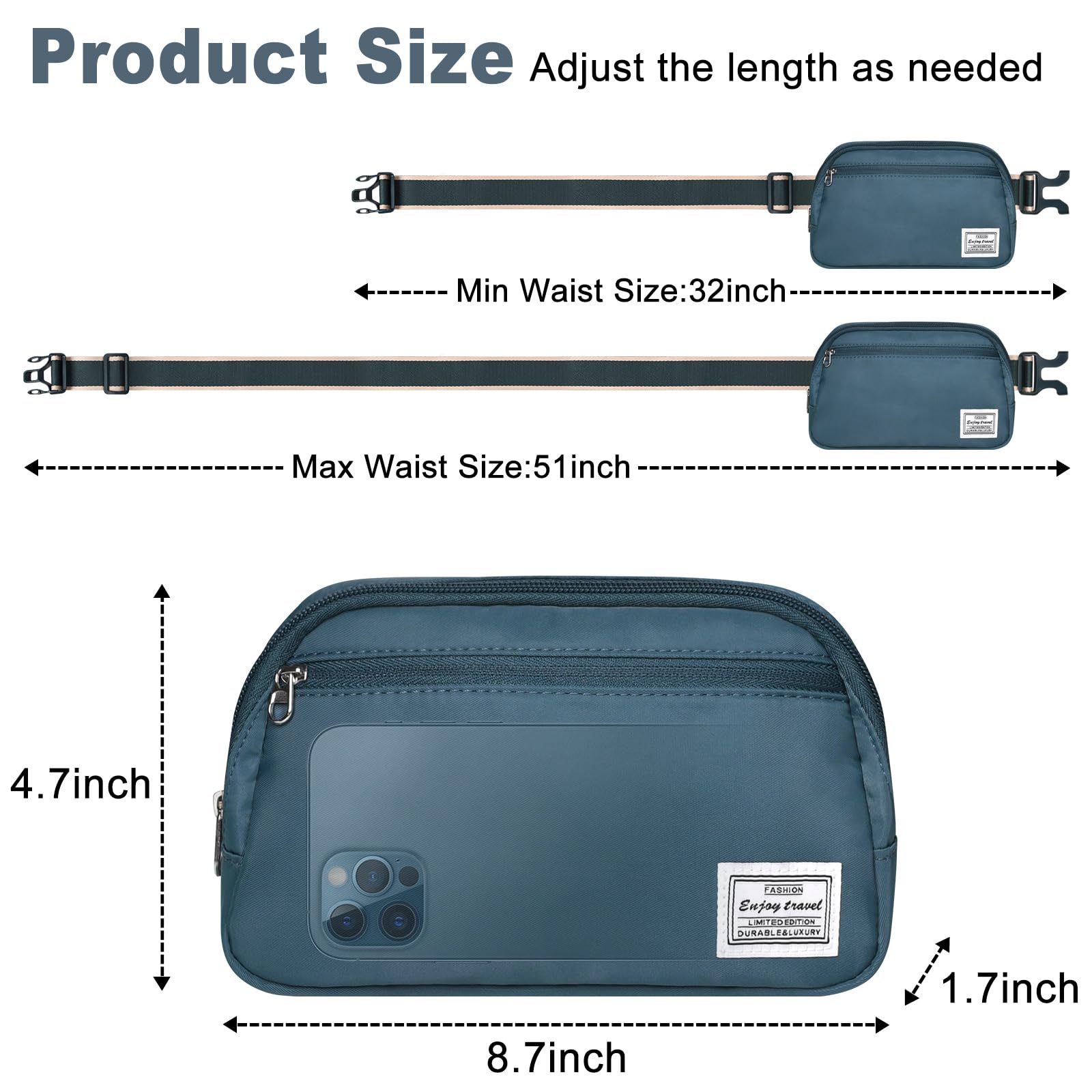 DMLuna Piccola borsa a tracolla da donna alla moda, leggera, per donne e uomini, mini marsupio con cinghia regolabile per corsa, allenamento, viaggi