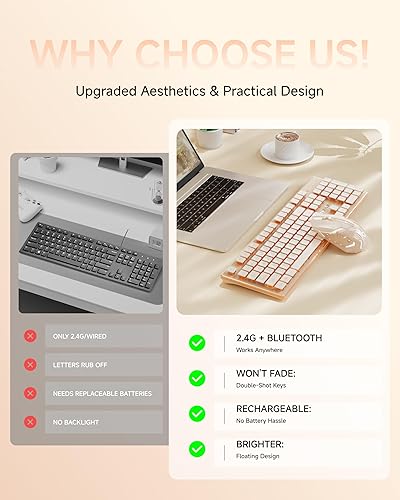 Miniatura 2 de EWEADN V3 - Teclado y mouse inalámbricos con retroiluminación única, panel de metal, Bluetooth2.4G recargable, teclado y mouse combinados,