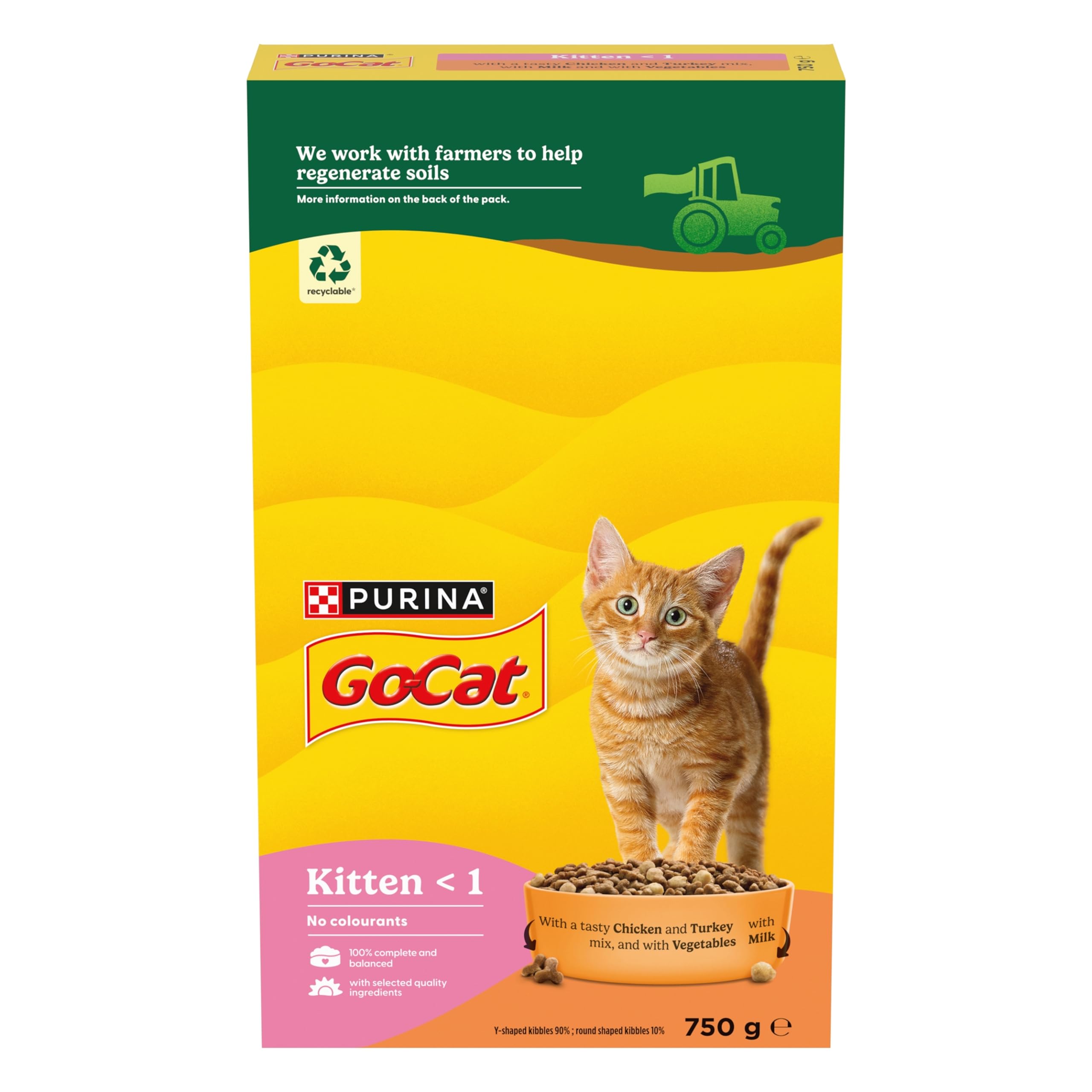GO-CAT Kitten Chicken, Turkey and Milk Dry Cat Food 750g (Pack of 5)