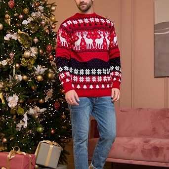 Ugly Christmas Sweater for Men Women Funny Santa Claus Xmas Knitted Pullover Unisex Crew Neck Couple Sweater