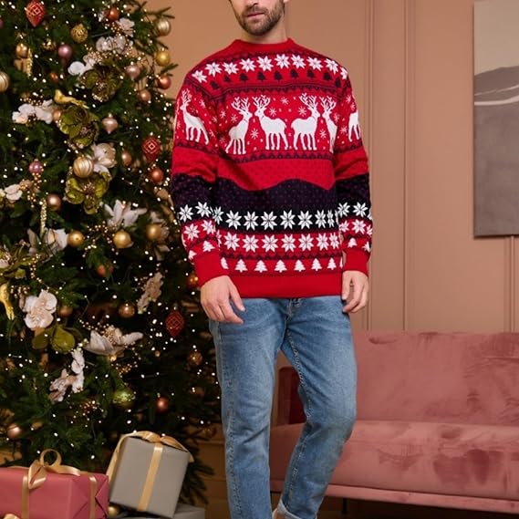 Ugly Christmas Sweater for Men Women Funny Santa Claus Xmas Knitted Pullover Unisex Crew Neck Couple Sweater