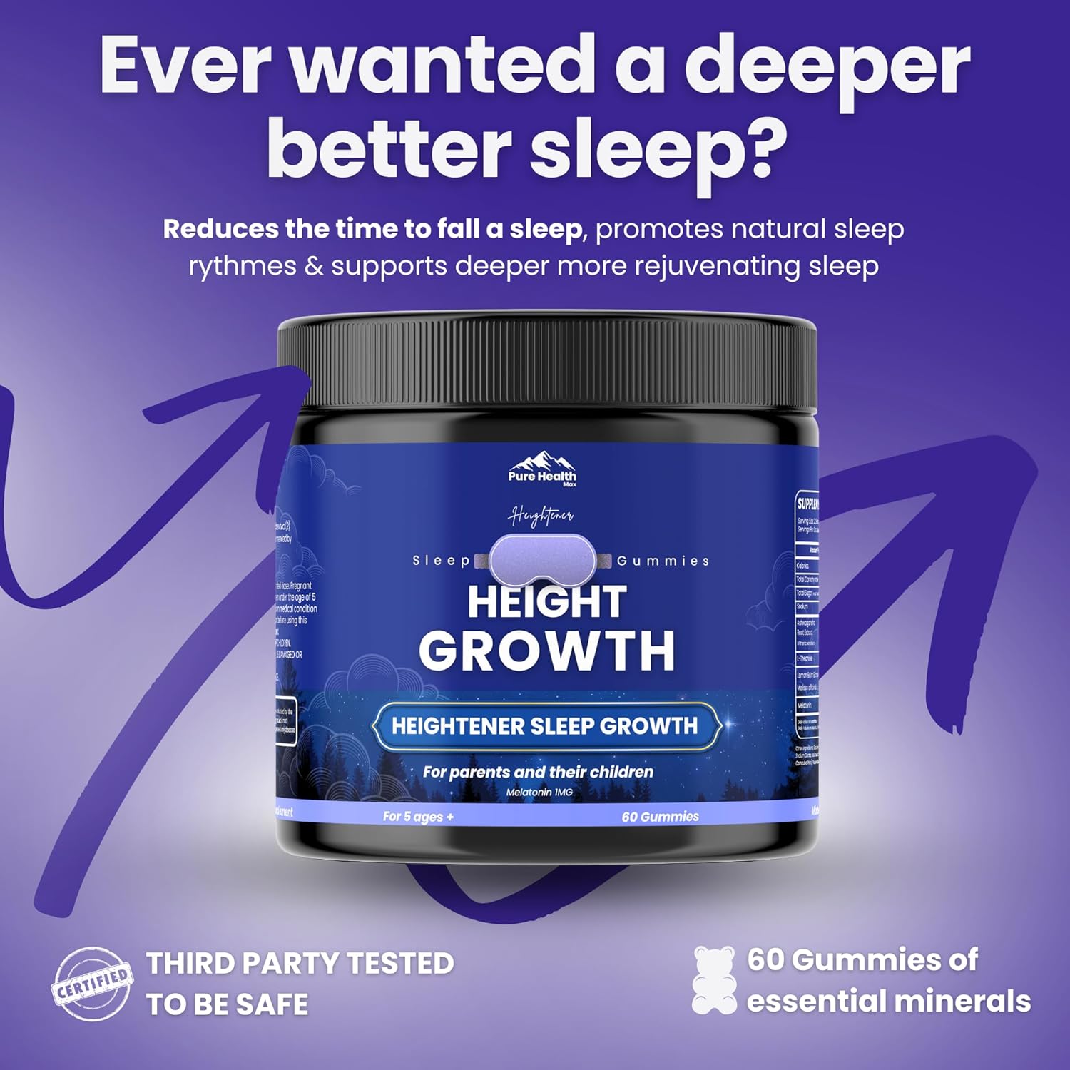 Heightener Height Growth Sleep Gummies - Vitamins to Grow Taller for True Height Potential, Natural Height Booster Increase Supplement for Kids and Adults | Calcium & Melatonin Multivitamin - 60 Gummy - Image 5