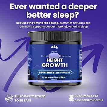 Heightener Height Growth Sleep Gummies - Vitamins to Grow Taller for True Height Potential, Natural Height Booster Increase Supplement for Kids and Adults | Calcium & Melatonin Multivitamin - 60 Gummy
