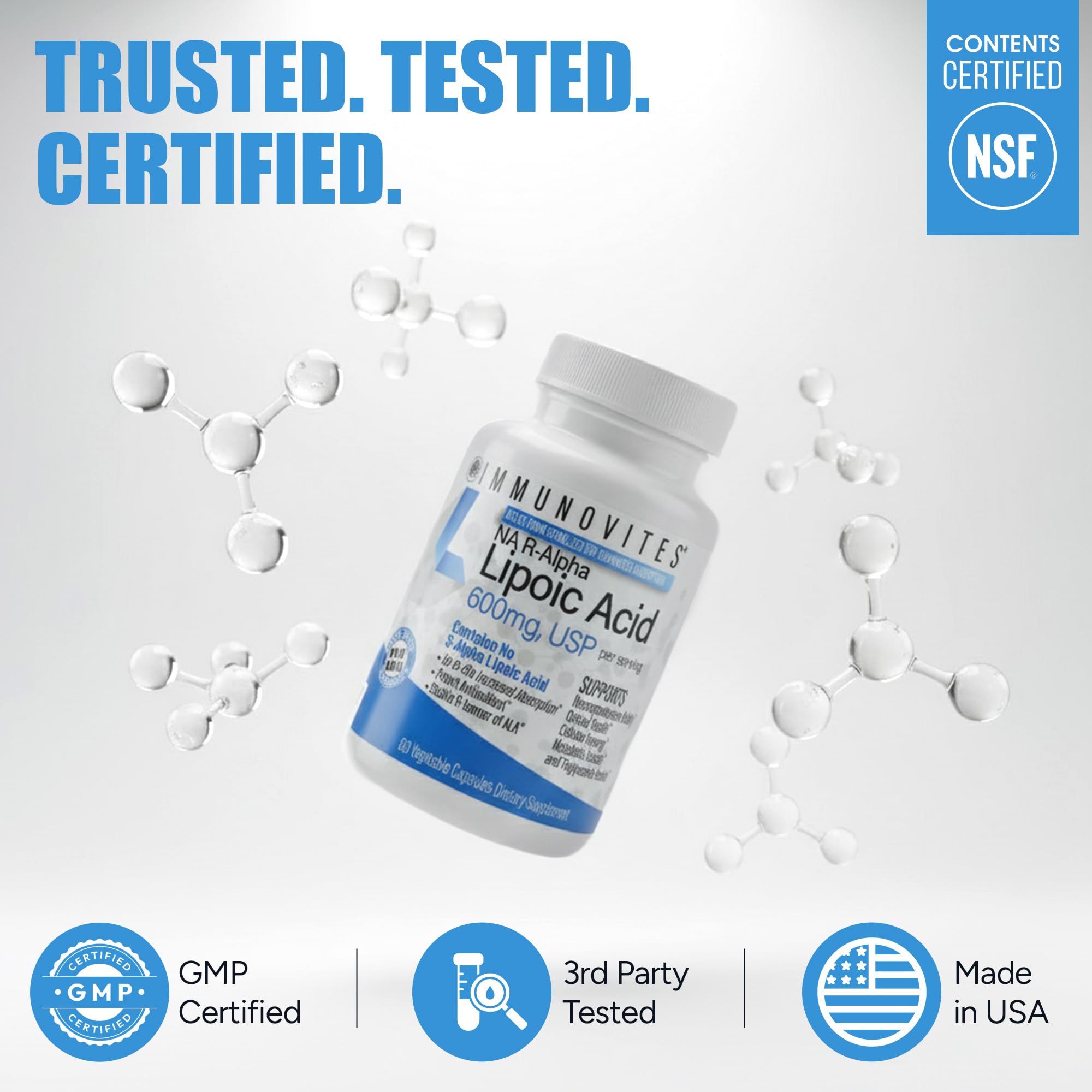 IMMUNOVITES Stabilized R-Alpha Lipoic Acid ((True)) 600mg per Serving [[High Potency & up to 40x Increased Absorption]] (Na R-ALA) (Na R-LA) (Na R-Lipoate) (1 Bottle) — Amazon image 5