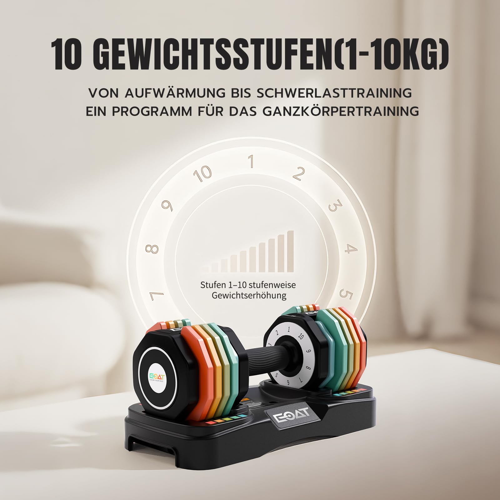 EOAT Verstellbare Hantel, 10 Gewichtsstufen, für Männer und Frauen geeignet, für das Training zu Hause und das Ganzkörpertraining