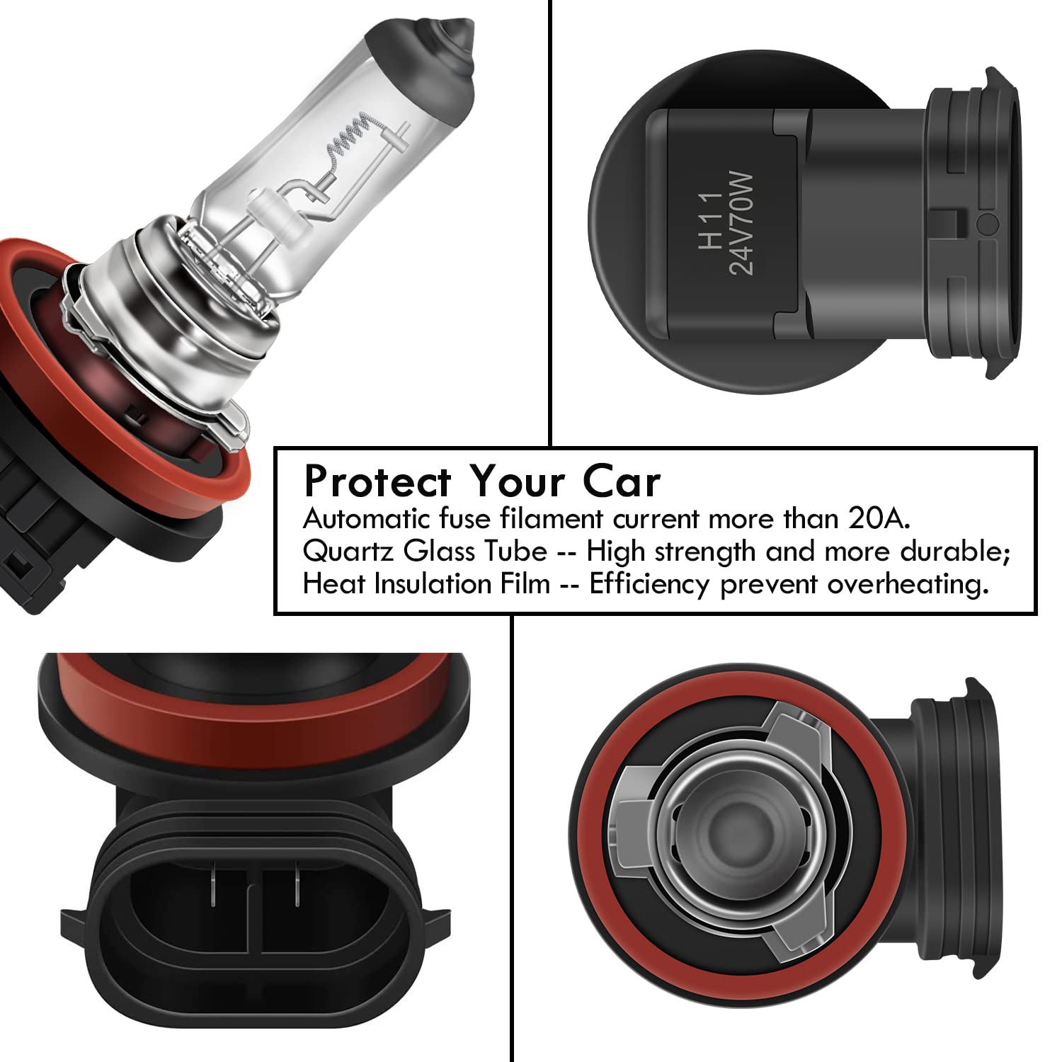 Lampadine Alogene H11 24V 70W Fendinebbia DRL, Fari Anteriori Abbaglianti/Anabbaglianti a Luce Gialla Originale 3000K per la Sostituzione dei Veicoli Commerciali di Autocarri/Camion, 2 Pezzi