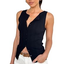 KMBANGI Women Button Down Knitted Vest Ribbed Tank Tops Button Up Open Front Knit Shirt Sleeveless Slim Fit Dressy Top