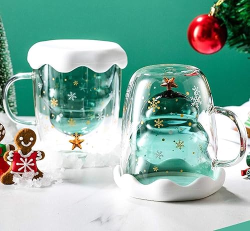 Miniatura 5 de Bonita taza de café con diseño de árbol de Navidad, taza de té y leche con aislamiento de doble pared, taza de espresso, el mejor regalo de Navidad
