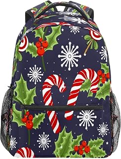 Mochila escolar para meninos e meninas Natal com folhas de doces e flocos de neve estudante bolsa para livros de ombro para estudante Menino Menino Menina Leve Durável Ensino Médio Bolsa de viagem Mochila para viagem Caminhada Acampamento, Multicolorido, One Size, Clássico