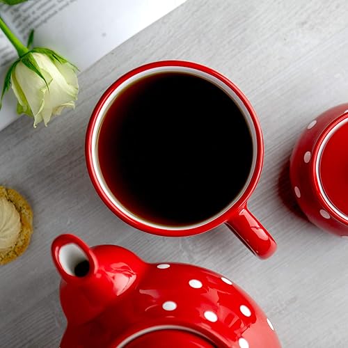 Miniatura 3 de City to Cottage Taza de cerámica hecha a mano con diseño de lunares rojos y blancos, taza única extra grande de 17.5 onzas 16.9 fl oz de capuchino