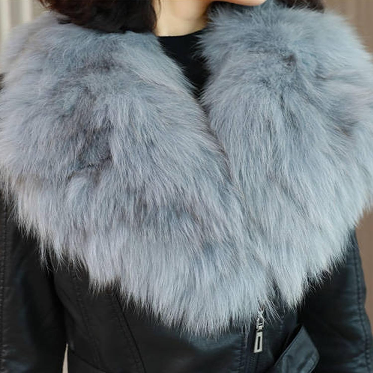 Women Faux Leather Puffer Jacket Winter Warm Leather Coat With Faux Fur Collar Belted Outerwear