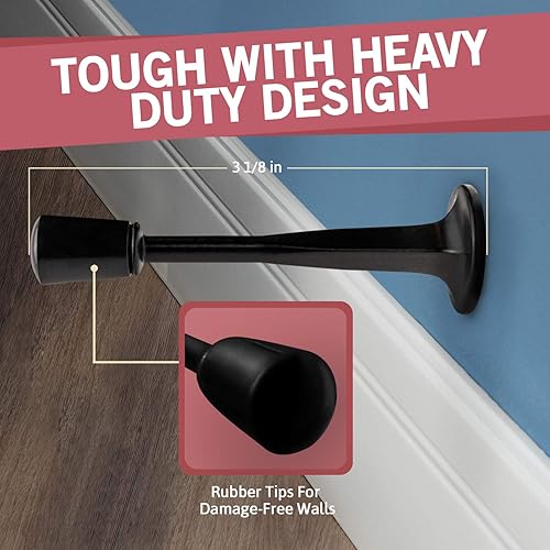 Miniatura 6 de Jack N'Drill - Tope de puerta rígido (paquete de 12) - Tope de puerta sólido negro inoxidable con puntas de goma duraderas Protege paredes y