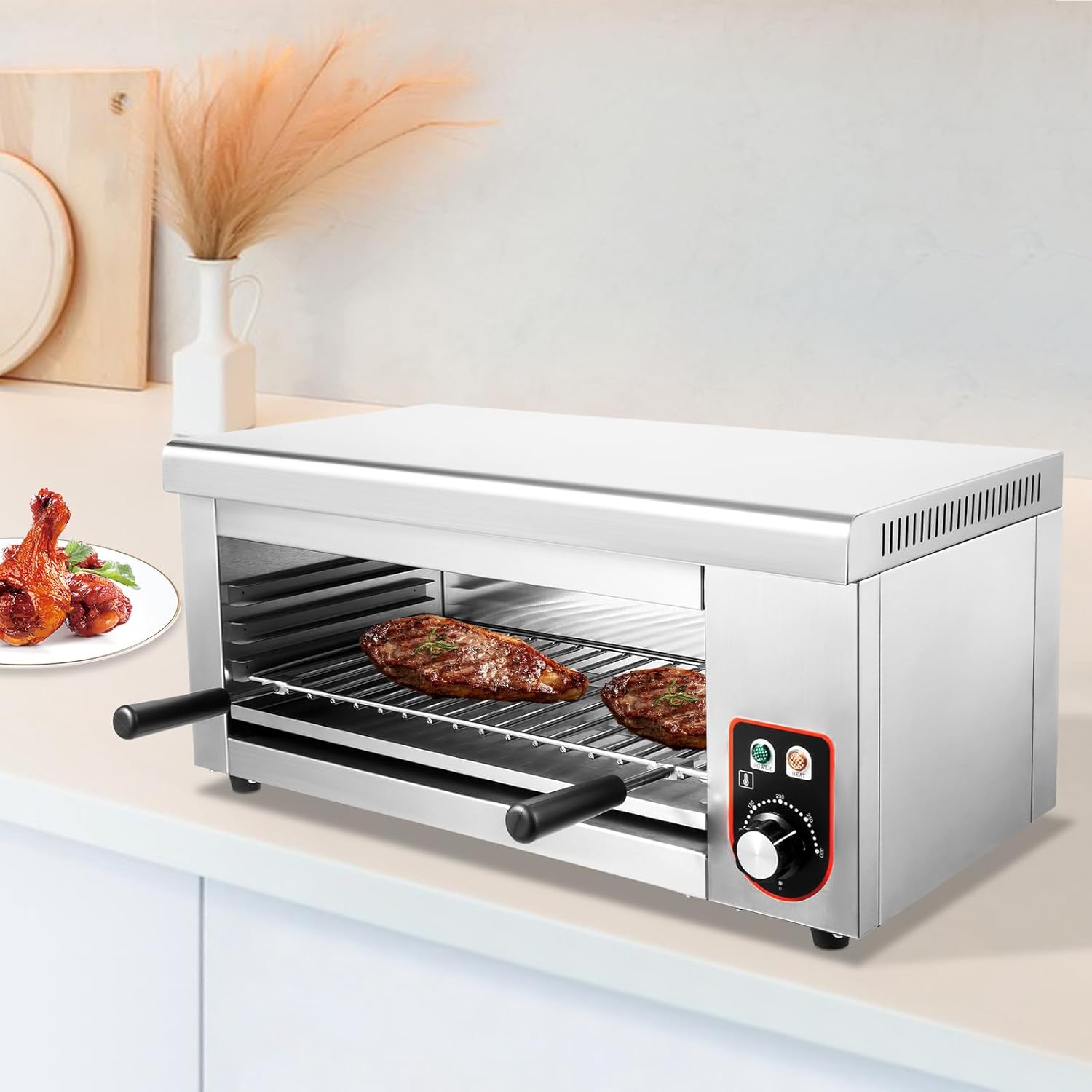 Commercial Salamander Broiler,1500W Cheese Melter Electric Salamander Broiler Restaurant Kitchen BBQ Gril,for Melting Cheese, Grilling Meats