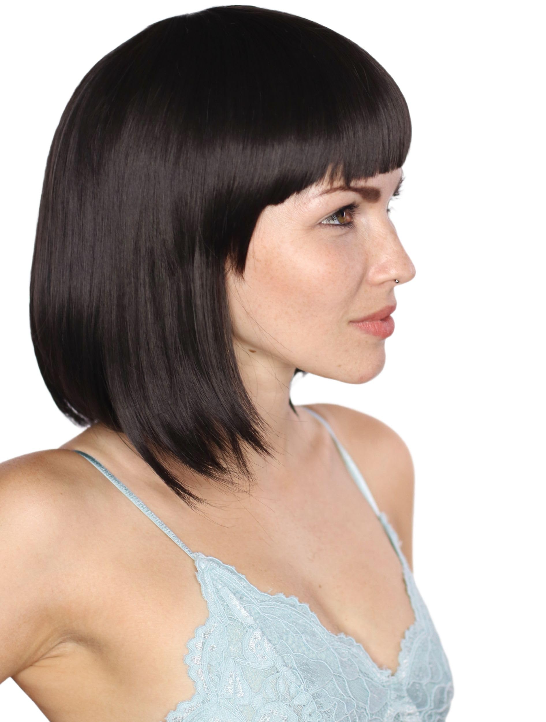 Prettyland ladies short matte natural like human hair chin-length BOB bangs straight everyday wig black C411 - Image 2