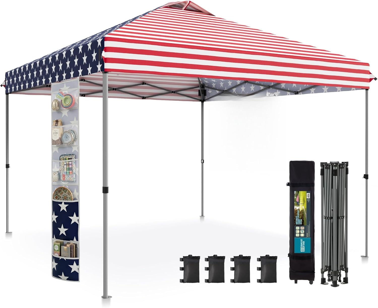 Sophia & William Canopy Tent Pop Up 10x10 ft, One Person Push Set Up Tent, Outdoor Canopies Shelter Heavy Duty Straight Legs with 4 Sandbags & Guy Ropes, 1 Roller Bag & Storage Bag, 8 Stakes, UPF50+