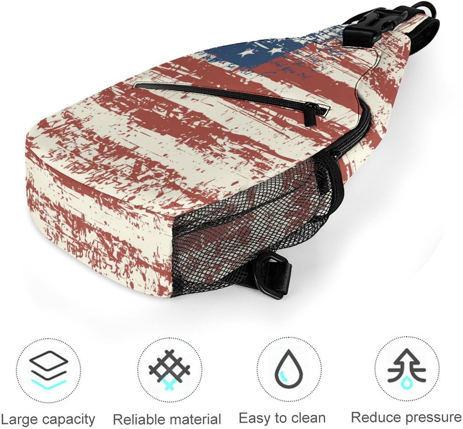 America Usa Flag Retro Sling Bag Crossbody Chest Bag Shoulder Bag For Travel Hiking Cycling Camping