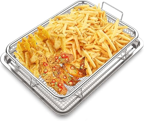 SKIKUO Cesta para freidora de aire para horno, juego de bandejas de acero inoxidable para freidora de aire, bandeja y atrapador de grasa, cocina
