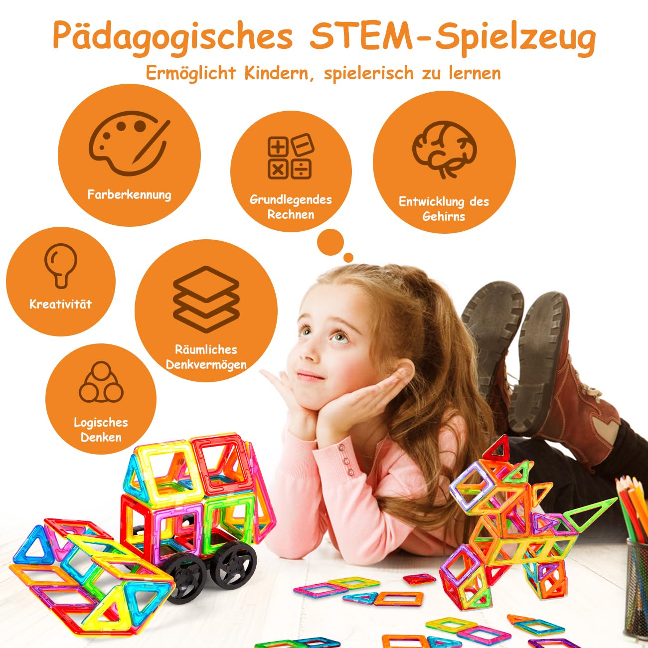 Kejector Costruzioni Magnetiche per Bambini 60 PCS 3D Educativo Blocchi Set Giocattoli STEMS Creatività Montessori per 3+ di Anni per Bambini Educativo Costruzioni Giochi Magnetici Bimbo Regalo