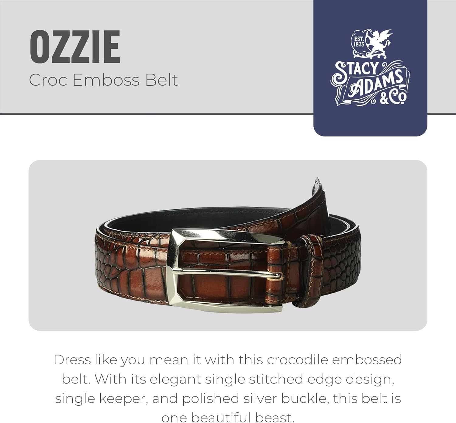 Stacy Adam's Leather Dress Belt for Dickinson Oxford, Suits, Pants, Classic, Formal, Business, Work - Image 2