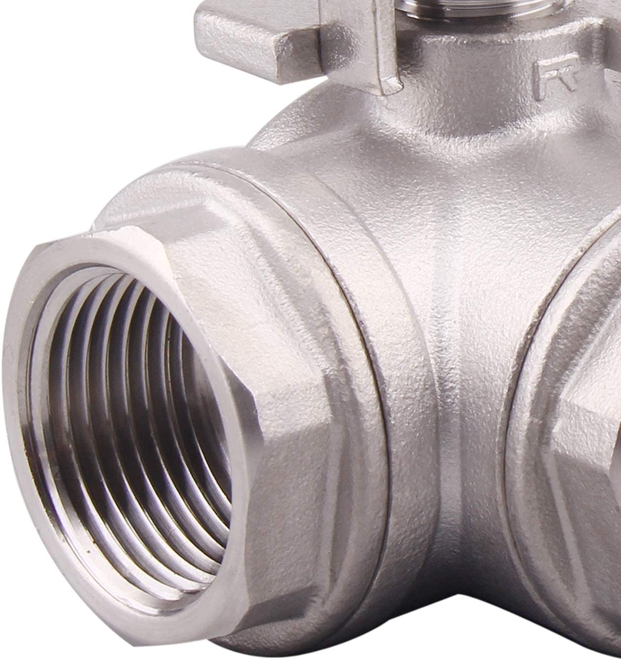 DERNORD 3-Way Ball Valve, L Mounting Pad, Stainless Steel 304 Female Type for Water, Oil, and Gas with Vinyl Locking Handle (1 Inch NPT)