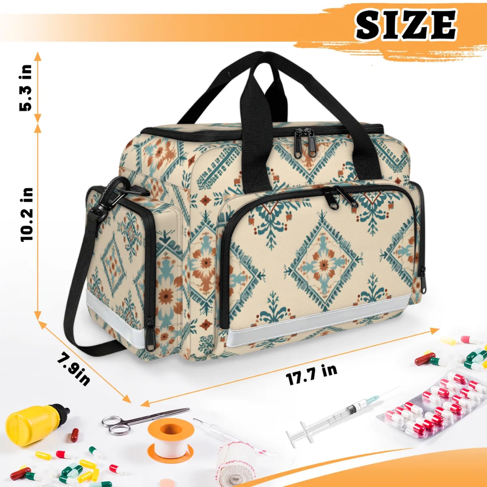 GzLeyigou First Aid Bags Empty, Artistic Aztec Emergency Bag First Aid Kit Multiple Compartment Kit Carrier On Call Trauma Bag For Paramedics Emergency Medical Supplies Kit