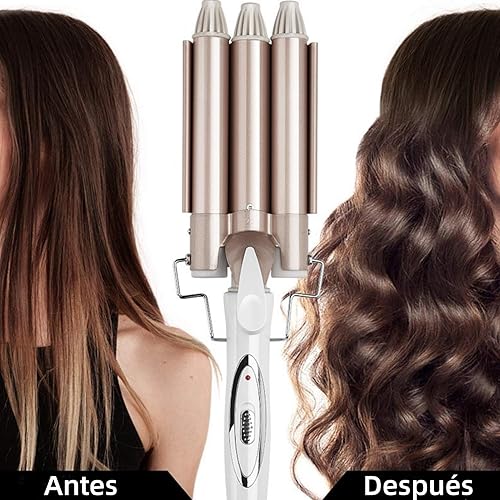 Miniatura 3 de Rizador de pelo eléctrico, profesional de 3 barriles, rizador de pelo, herramienta de peinado para mujeres o niñas, 0.866 in (champán) (EE. UU.)