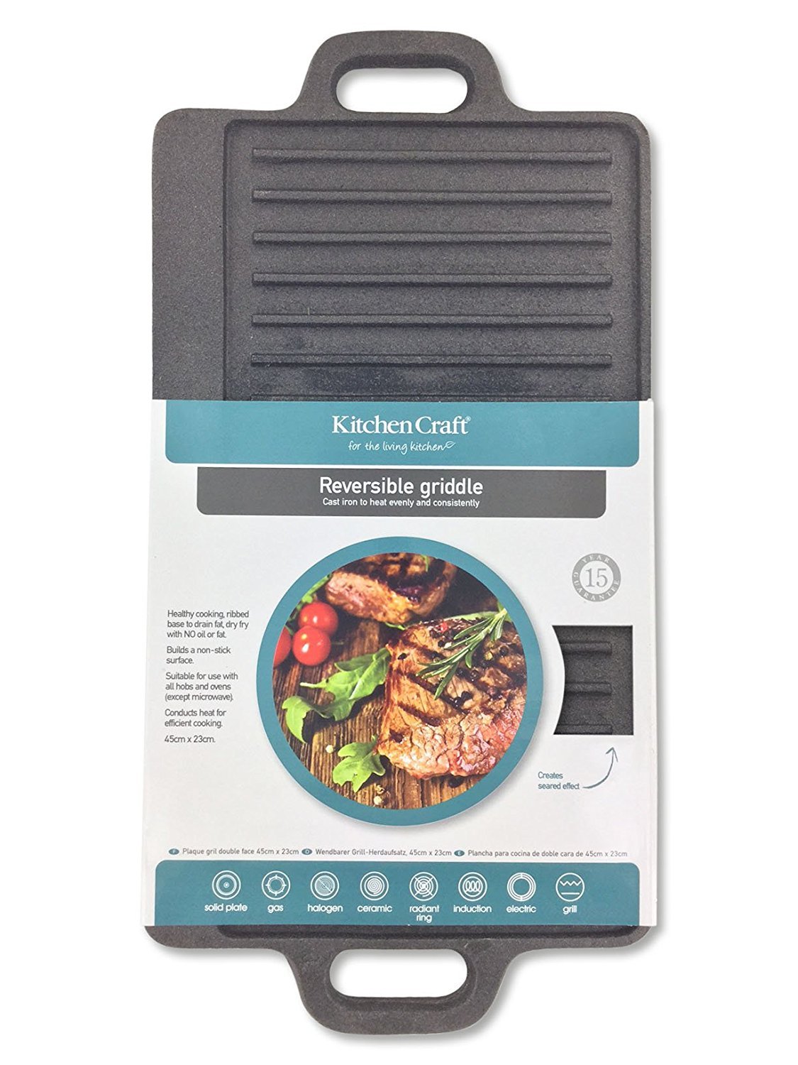KitchenCraft - Deluxe Piastra per Griglia in Ghisa, Grigio, 50 x 23 cm, KCCIGRID