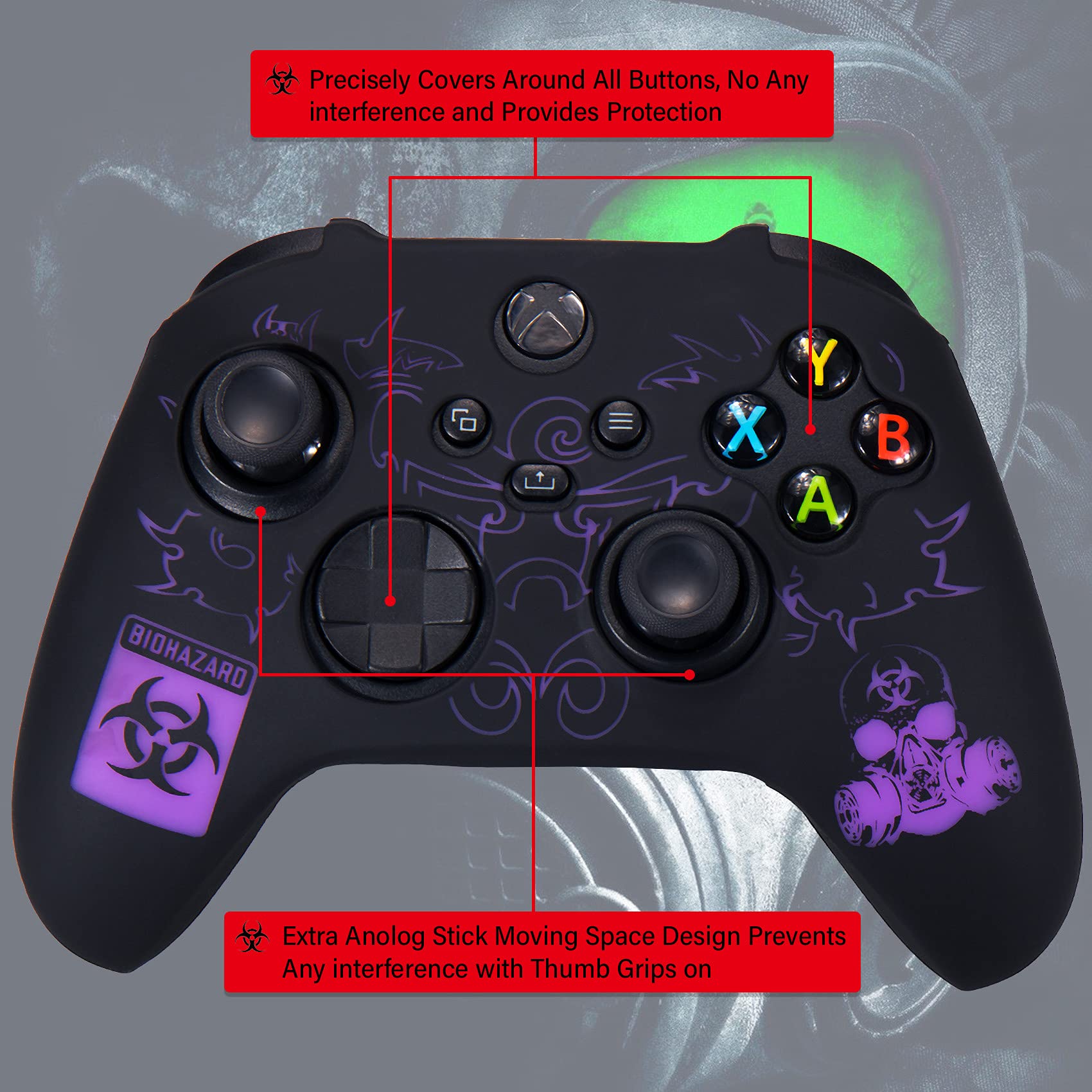 Yorha Silicona Talla Láser Funda Piel Carcasas Cubierta para Xbox Series X/S Mando x 1 (BH Morado) con Agarres para el Pulgar x 10
