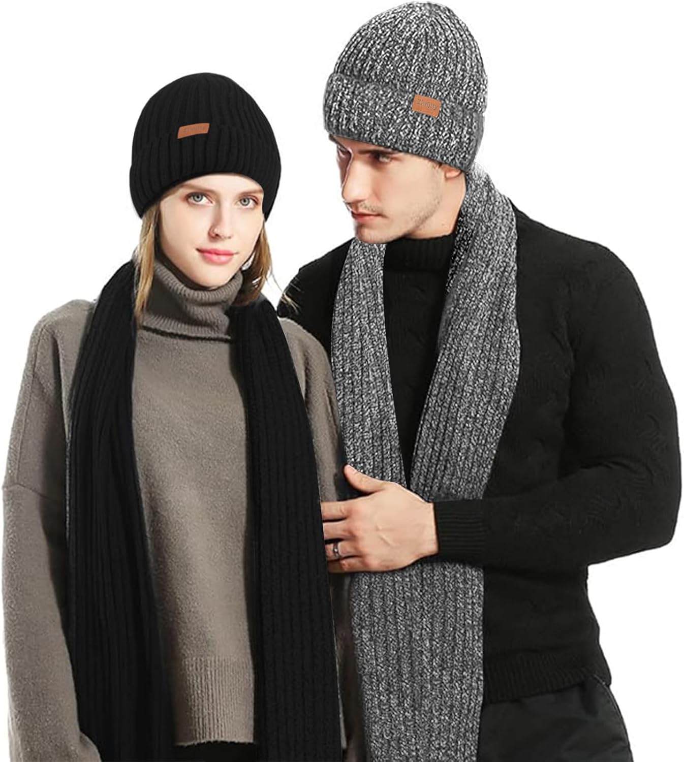 Winter Beanie Hat Scarf Gloves Set for Men & Women, 3PCS Knitted Warm Long Fleece Scarf with Touchscreen Gloves for Christmas - Image 2