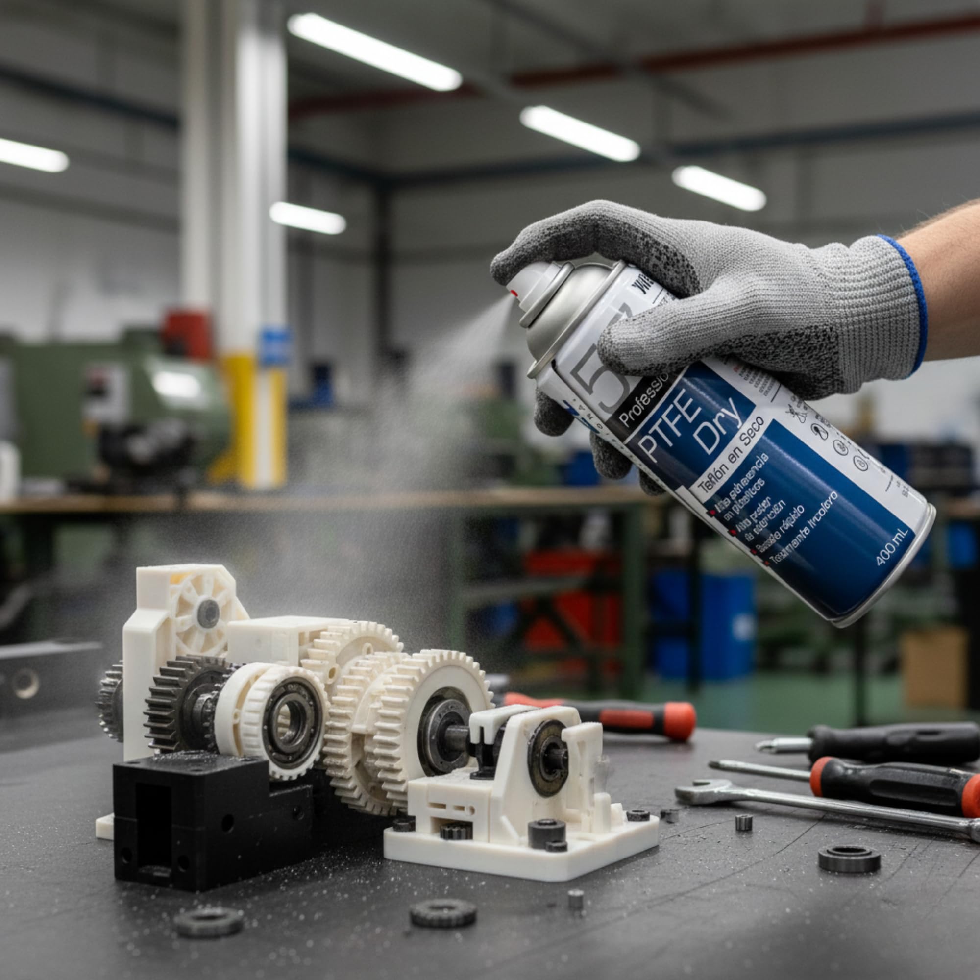 Lubricante de Teflón Seco PTFE Spray Multiusos 400 ml – No Mancha ni Atrae Polvo, Secado Rápido, Antiadherente – Cadena Bici, Cerraduras, Bisagras, Cremalleras, Impresora 3D – Globaltec Professional
