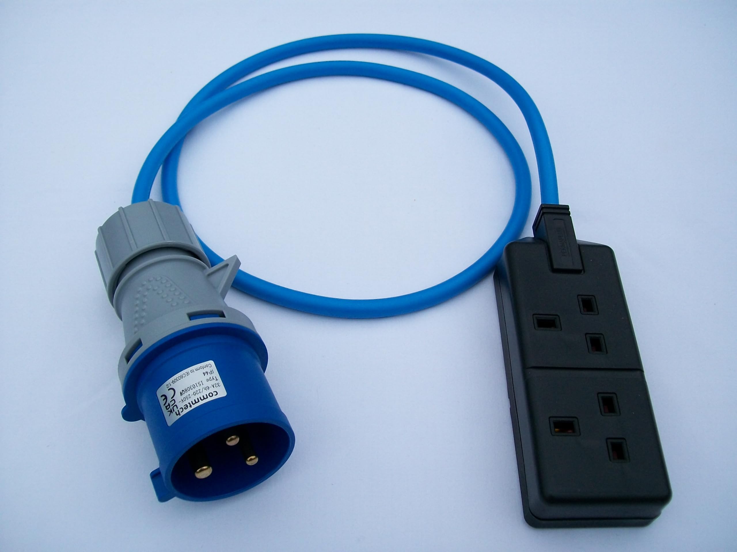 Generator 32 Amp Plug To 13 Amp 2 Gang Socket Varying Lengths (5 Metre)