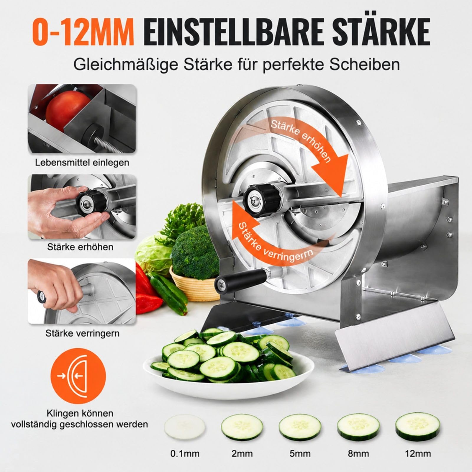 Manueller Gemüse- und Obstschneider aus Edelstahl mit 2 Ersatzklingen für Kartoffeln Gurken Zitronen Tomaten