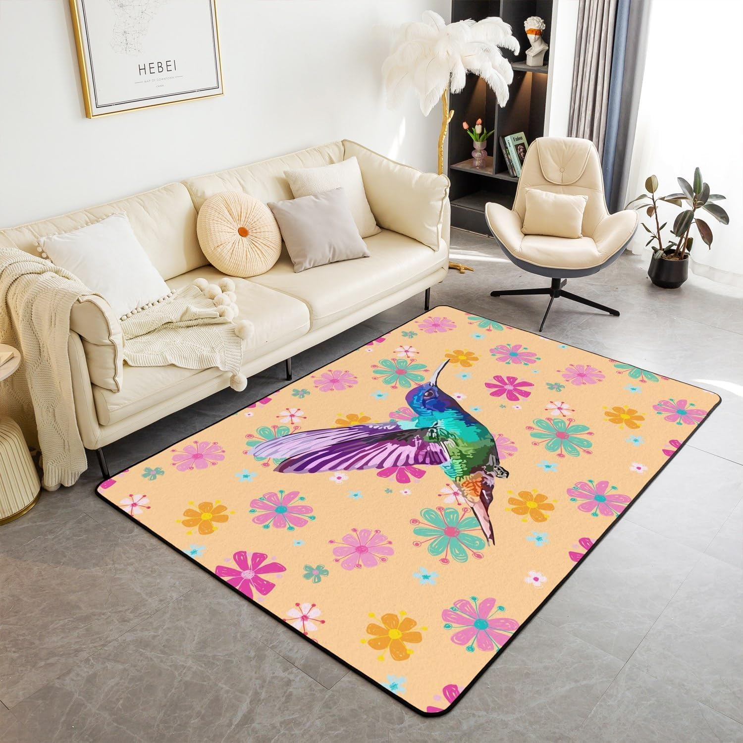 Tapis de sol antidérapant oiseaux 3D pour la chambre des enfants