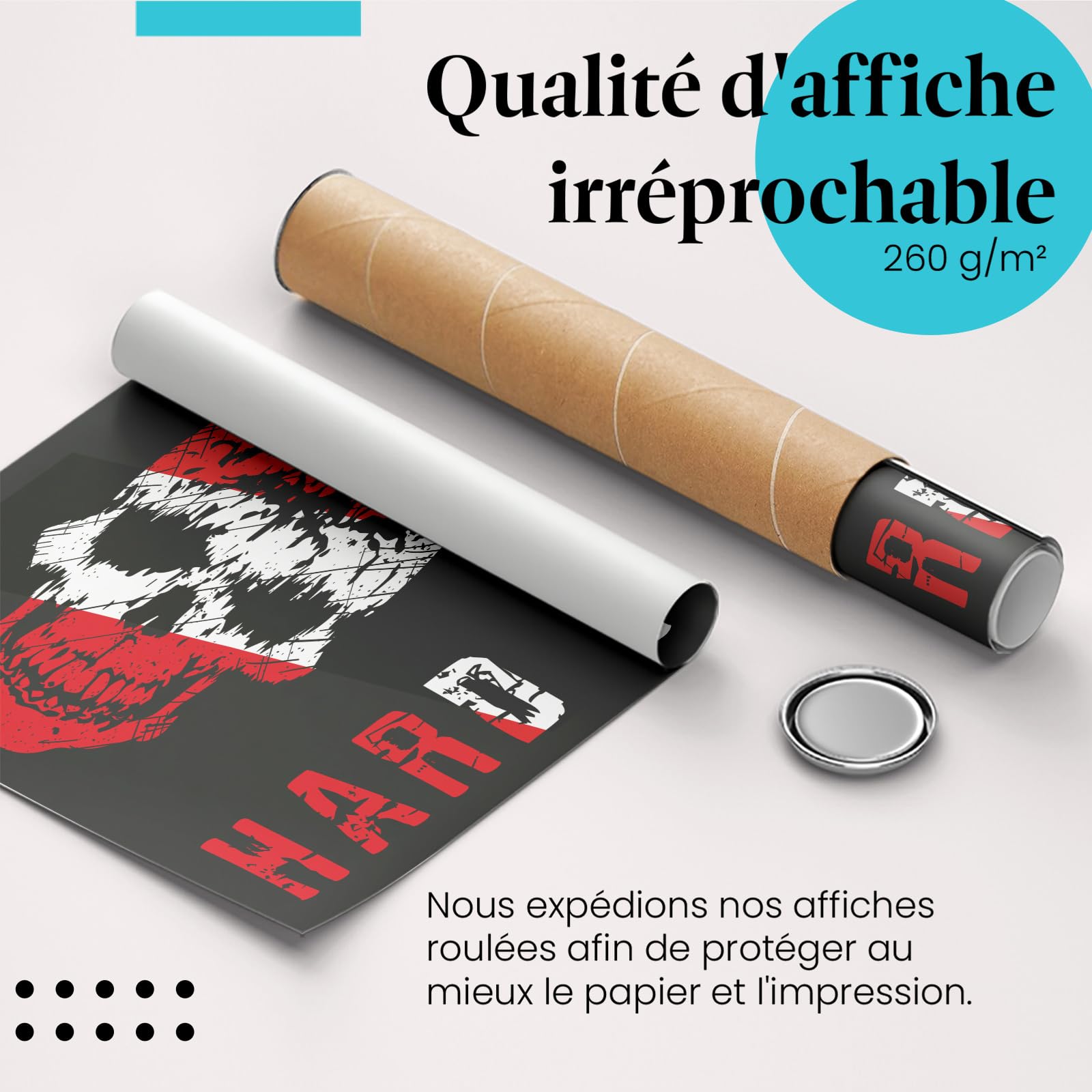 Postereck - 2378 - Impression Rétro Hard Rock Crâne Tête de Mort Rouge – Art Mural, Musique, Grunge, Vintage - toile - 100,0 cm x 75,0 cm