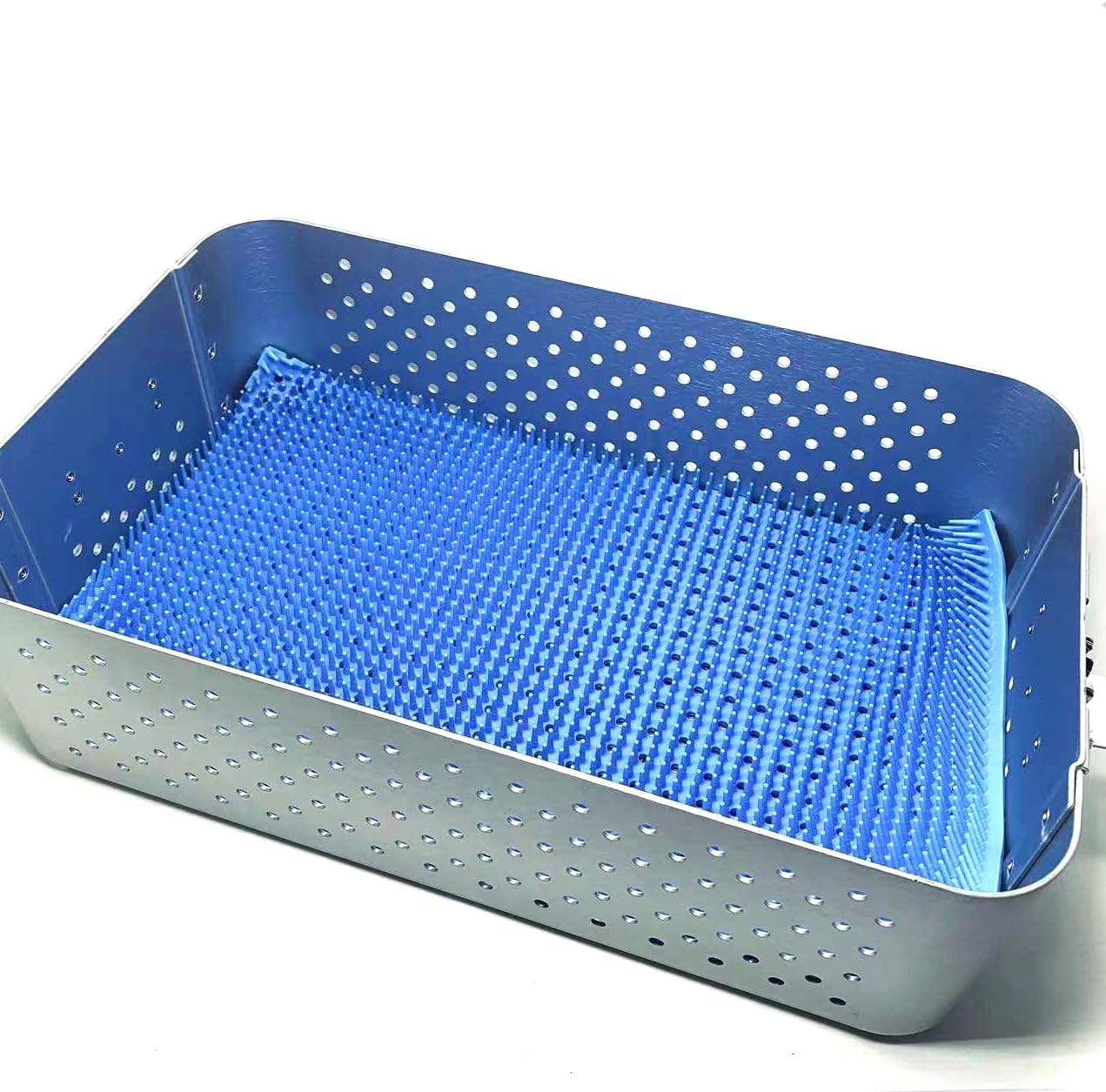 Chaoyue Medical Aluminium Alloy Rectangular Sterilization Tray with Silicone Mat, 460mm*310mm*130mm, Blue, Medical Tray, Science Lab Trays