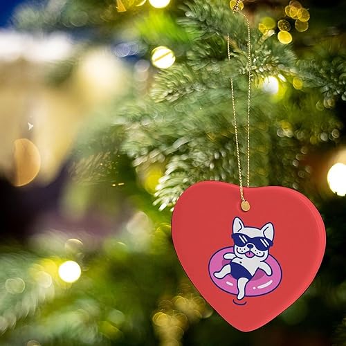 Miniatura 5 de Divertido Natación Francés Bulldog Adorno de Navidad Forma de Corazón Cerámica Decoración del Hogar Decoraciones Colgantes de Navidad
