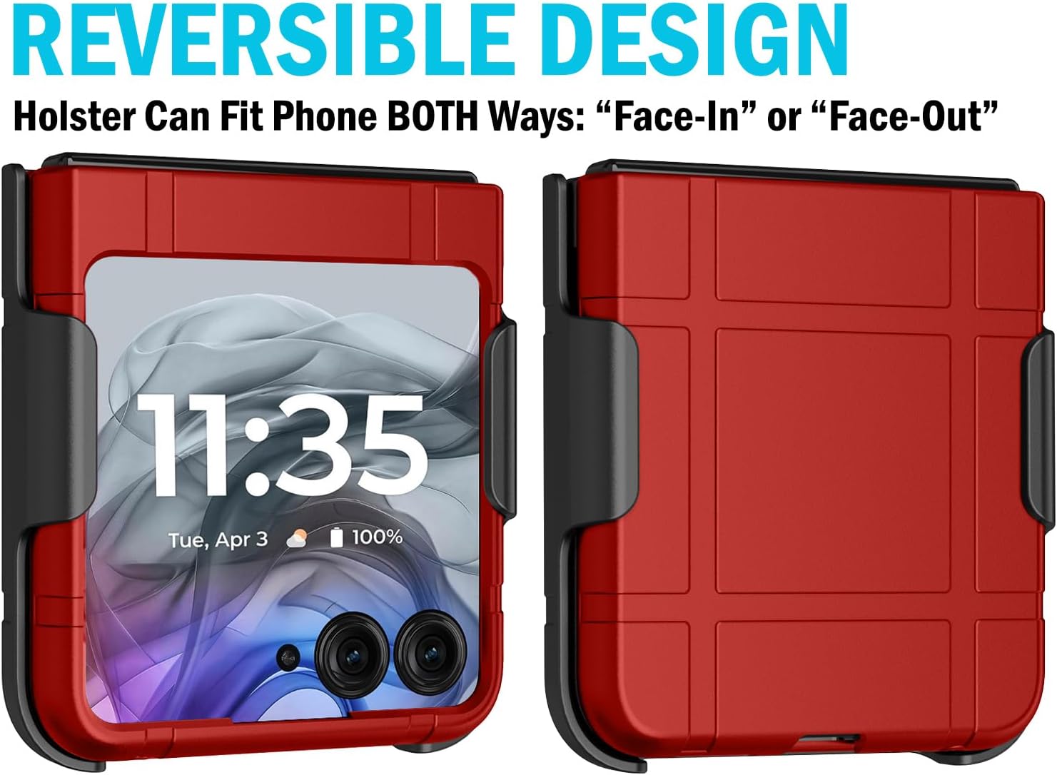 Case with Clip for Motorola RAZR (2024/2025) Flip Phone, Nakedcellphone Textured Slim Hard Shell Cover and [Rotating/Ratchet] Belt Hip Holster Holder Combo - Bold Red