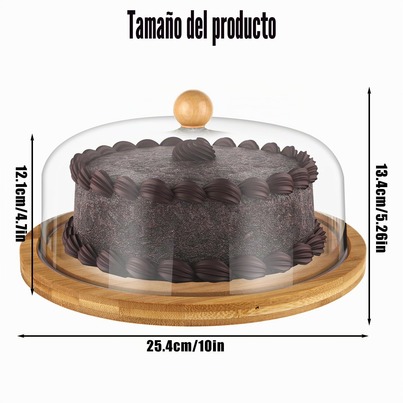 Soporte para tartas con tapa de cúpula, plato de bambú de 10 pulgadas con tapa, soporte transparente para tartas con cúpula acrílica para cumpleaños, bodas y fiestas