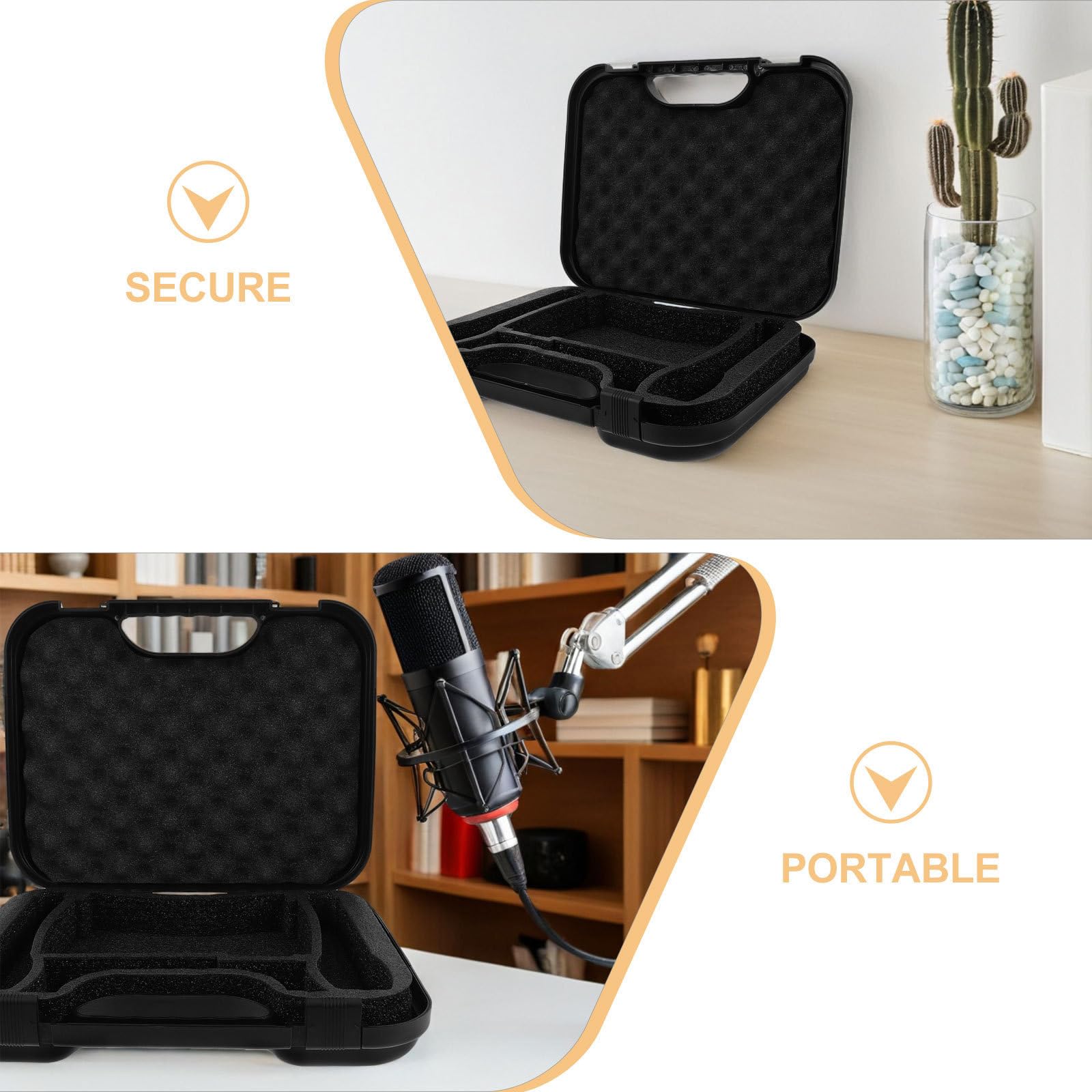 Custodia Rigida per Microfono Wireless 2 Pezzi in Plastica Manico Portatile e Scomparti Imbottiti per Eventi Live e Viaggio Grande Capacità di Stoccaggio