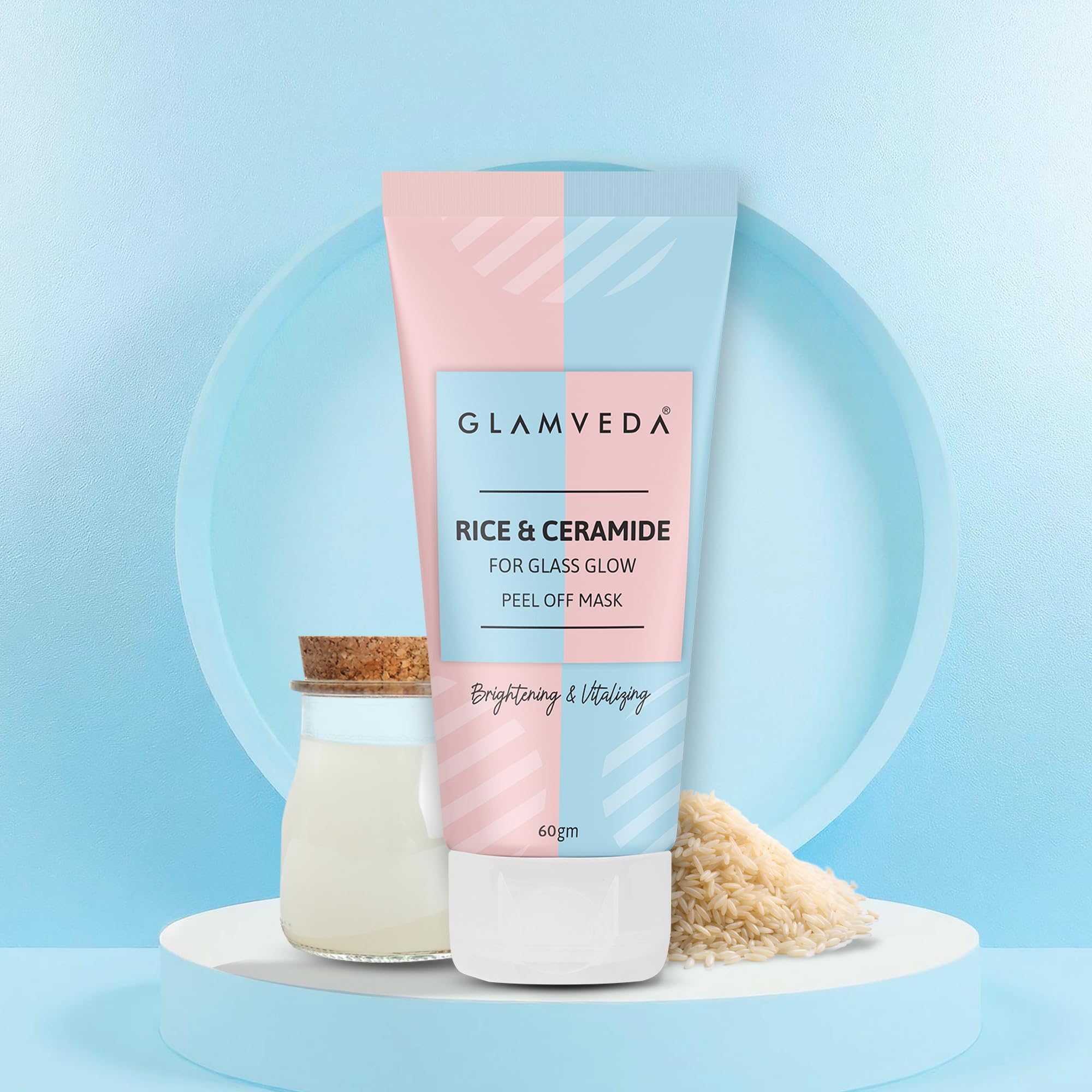 Glamveda Rice & Ceramide Korean Glass Skin Peel off Mask | Reduces Signs of Ageing | For Dry & Dull Skin Brightening & Even Tones Complexion | Peel off Face Mask for Men & Women | 60gm