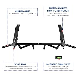 Yes4All Heavy Duty Wall Mounted Pull Up Bar - Multi-Grip Ceiling/Joist Mount Chin-Up Bar for Home Gym Strength Training, 300 lb Capacity, 5 Grip, Steel, Joist Mount, Black
