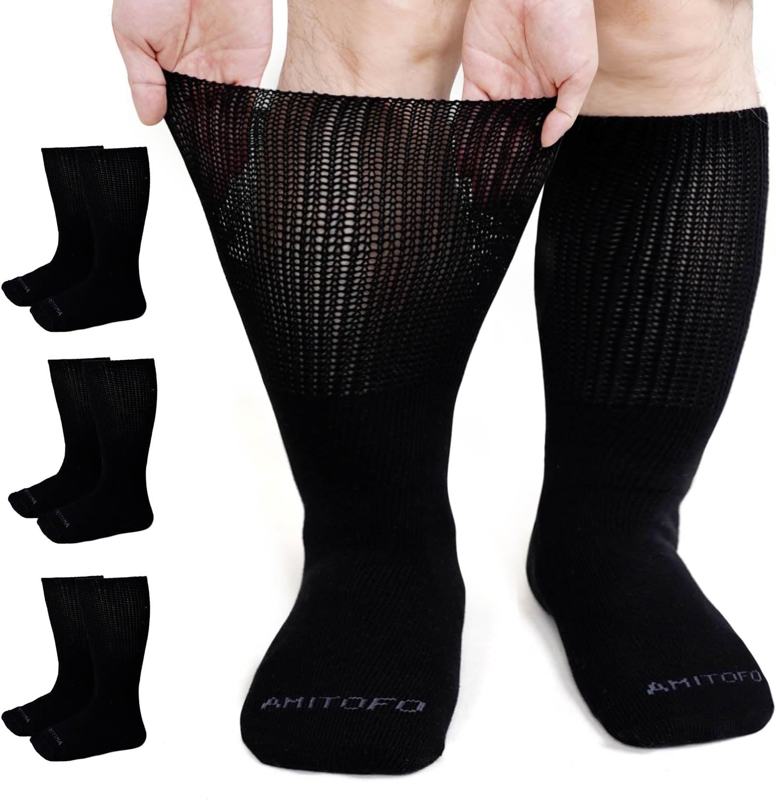 Artfasion Extra Wide Socks for Swollen Feet: 3 Pairs Wide Bariatric Non-Binding Diabetic Hospital Socks for Men Women 9-15