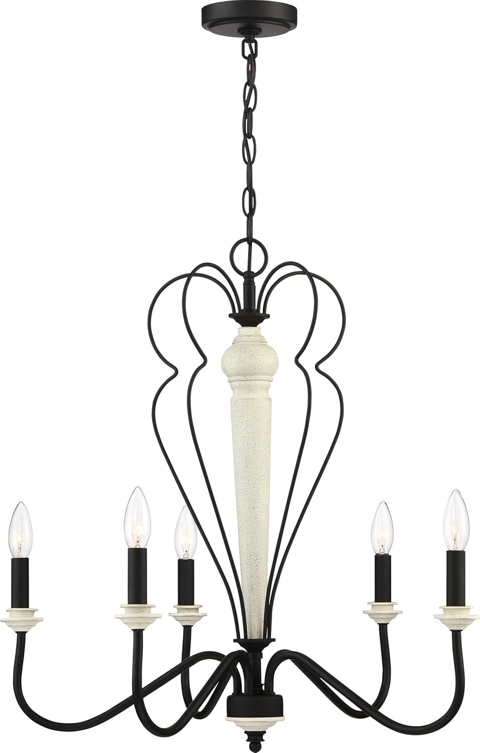 Craftmade 52525-CWESP Anna Candle Chandelier, 5-Light, 300 Watts, Cottage White/Espresso (25"H x 26"W)