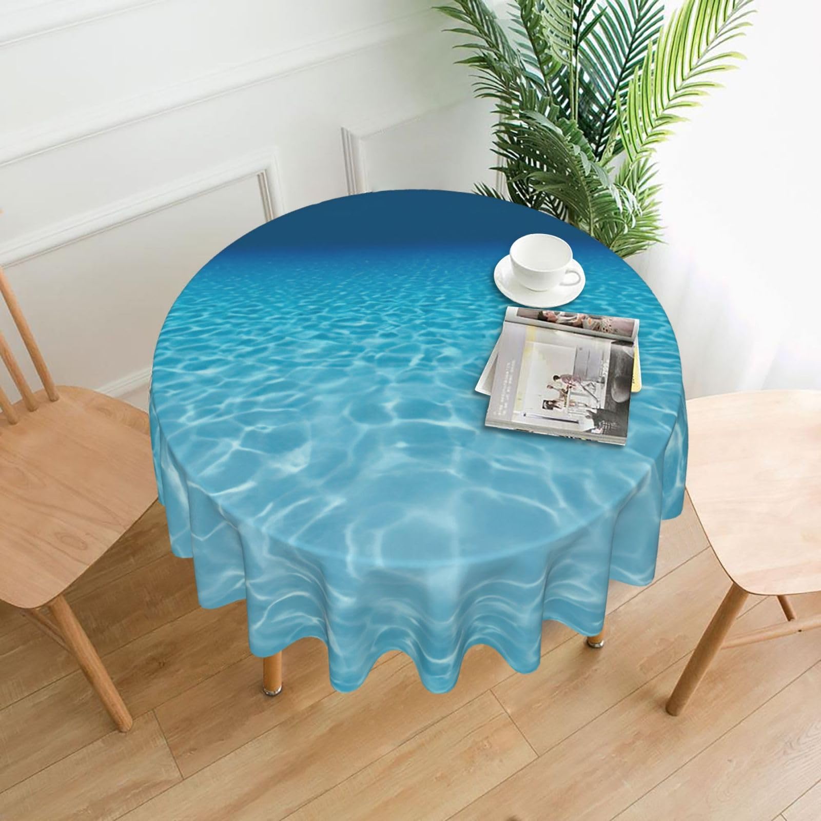 OXbnmm Tranquil Underwater Scenery Print Soft Round Tablecloth 60in Polyester Washable Cover Cozy Gift for Mom Housewarming