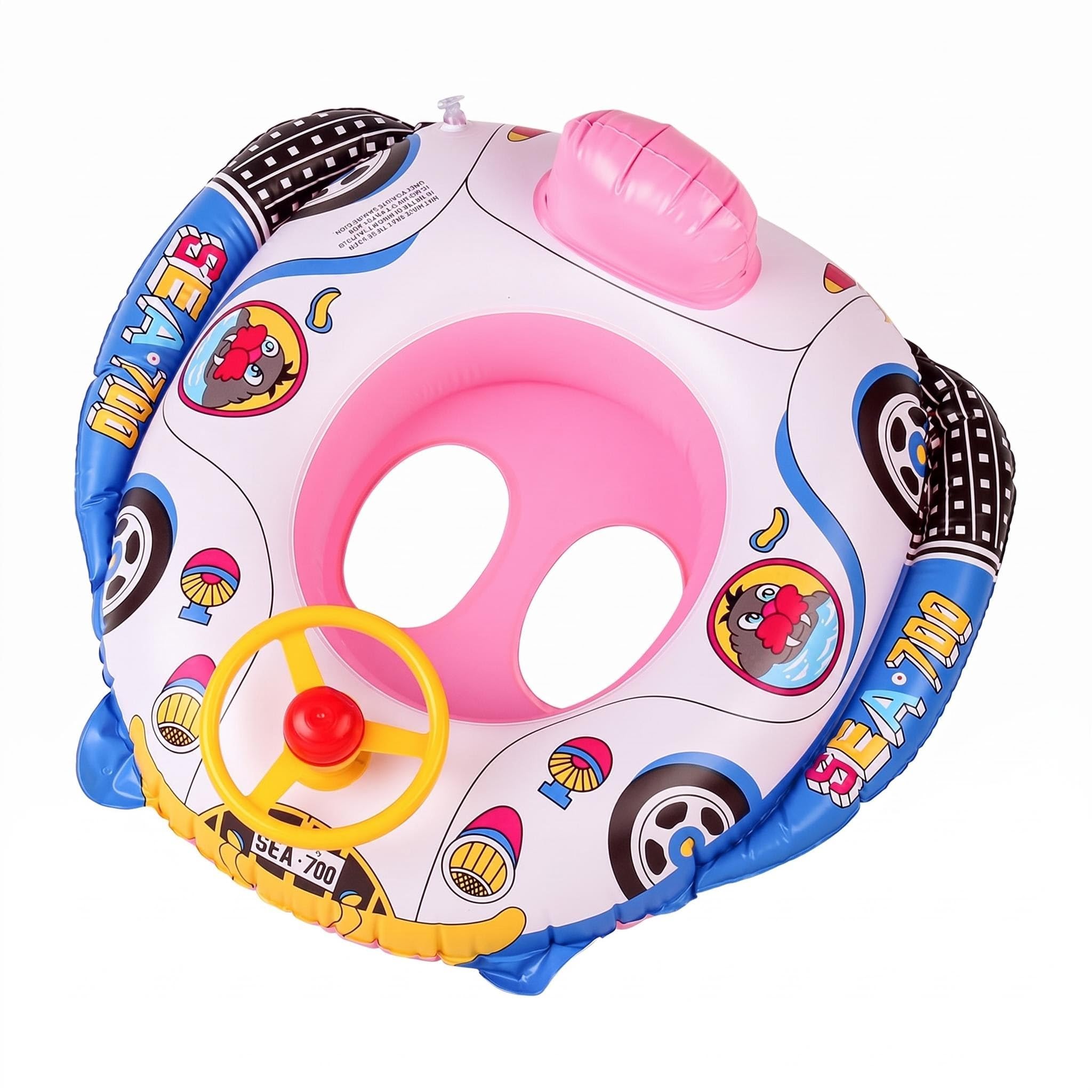 Cute Kids Inflatable Pool Float, Air Bed Lake Boat Swimming Floats with 2 Handles Surfing Raft, Swimming Pool Floats Boat Seats, Swim Ring for Boys Girls - Pink